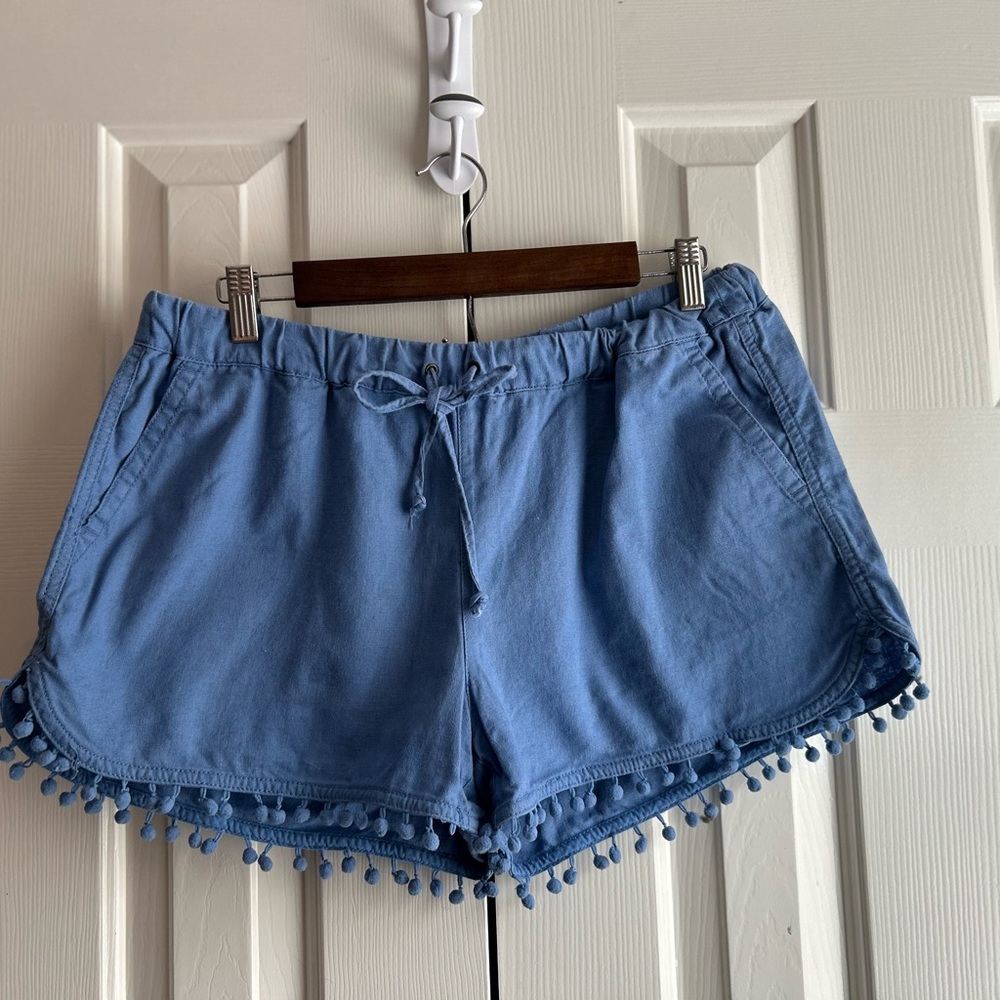 Women's Blue Pom-Pom Trim Shorts